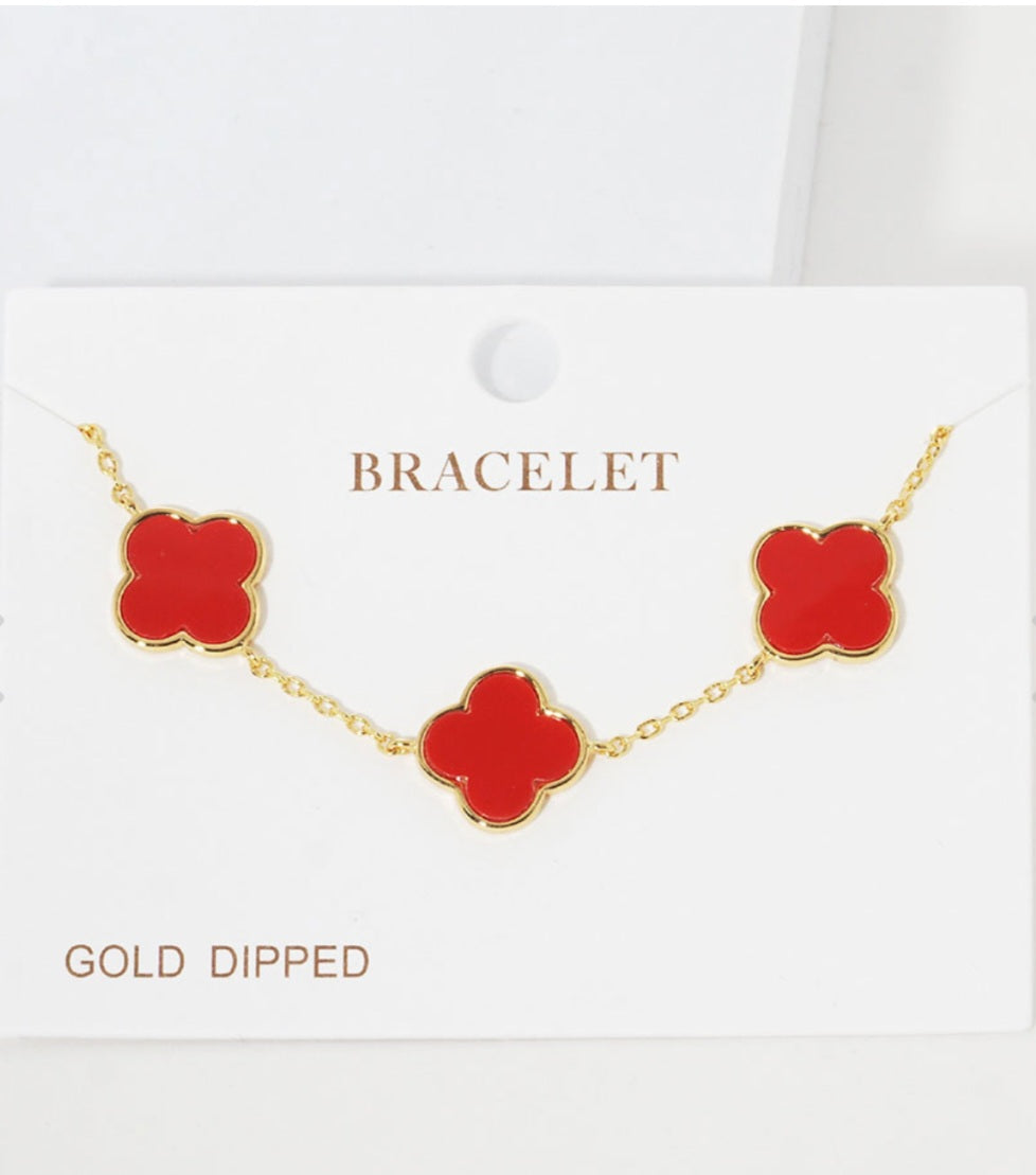 Gold Dipped Quatrefoil Charm Link Bracelet