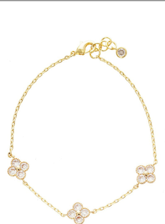 Color

￼

Gold Dipped CZ Triple Quatrefoil Charm Station Bracelet