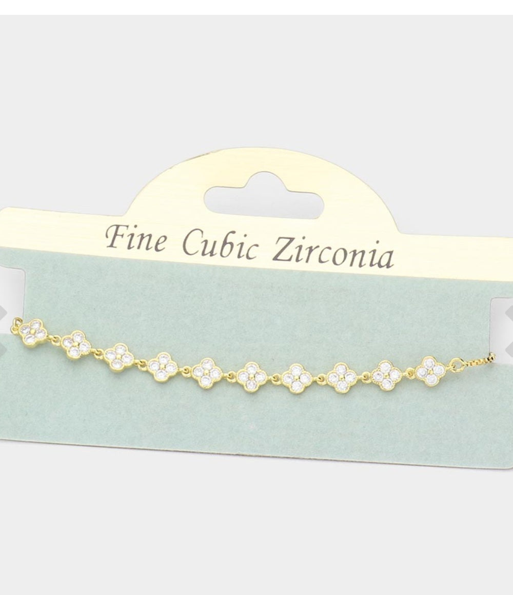 CZ Quatrefoil Link Evening Bracelet