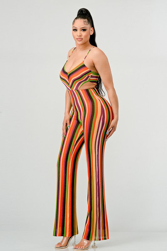 MULTI COLOR CROCHET KNIT SIDE CUTOUTS JUMPSUIT