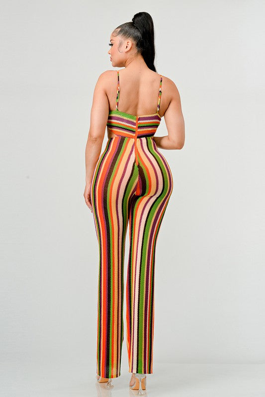 MULTI COLOR CROCHET KNIT SIDE CUTOUTS JUMPSUIT